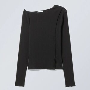 Weekday Asymmetrical Edge Seam Black Long Sleeve Top